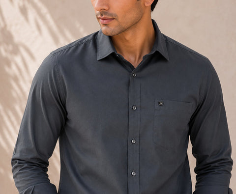 Men Steel Grey Solid Cotton shirt