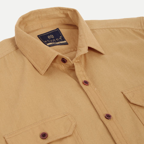 Men's Beige Double Pocket Casual Shirt