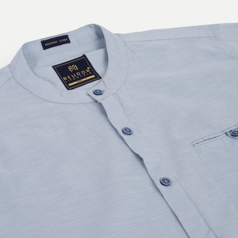Men Ice Blue Casual Linen Shirt