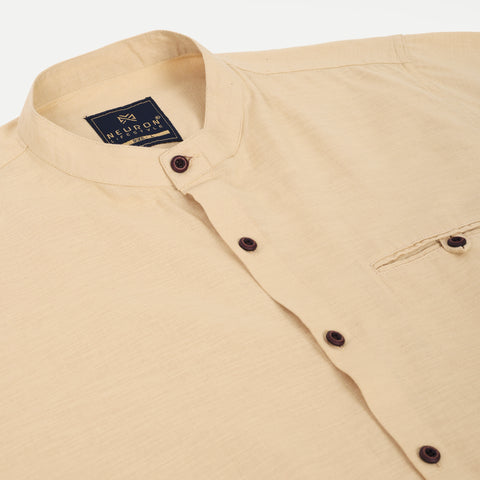 Men Cream Casual Linen Shirt