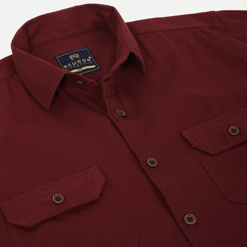 Men Maroon Double Pocket Casual Shirt