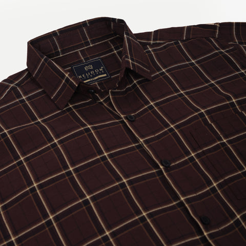 Men Brown Checked Casual Shirt