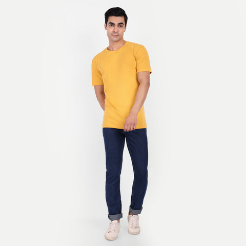 Men Mustard Plain T-shirt