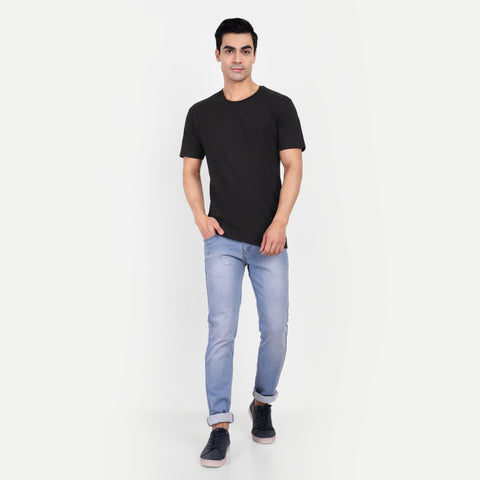 Men Black Plain T-shirt