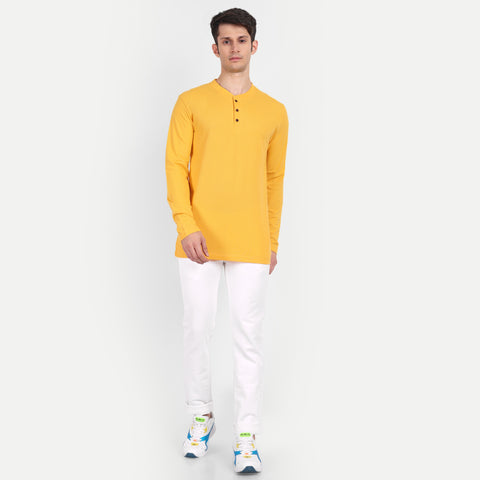 Men’s Yellow Henley Collar T-shirt.