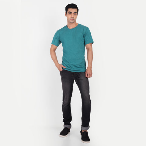Men Teal Blue Plain T-shirt