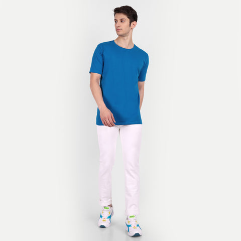 Men Yale Blue Plain T-shirt