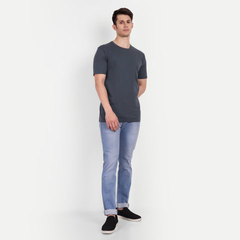 Iron Grey Solid Round Neck T-shirt