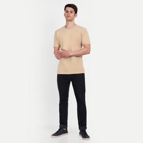 Men Beige Plain T-shirt