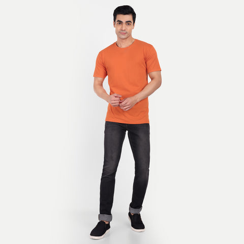 Pumpkin Orange Solid Round Neck T-shirt