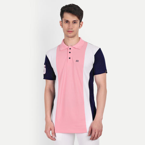 Men Pink White & Navy Blue Color Blocked Polo Collar t-shirt
