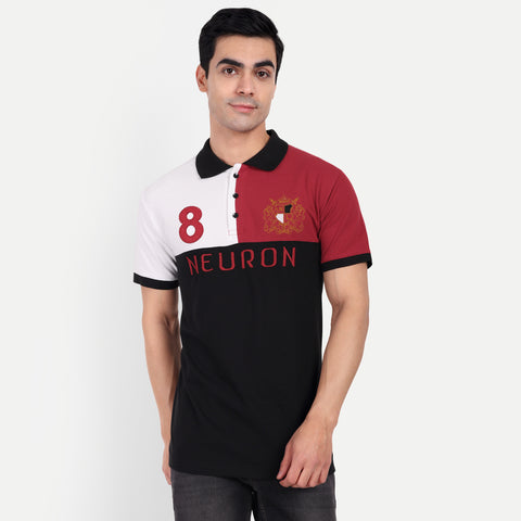 Men Black, White & Red Color Blocked Polo Collar T-Shirt