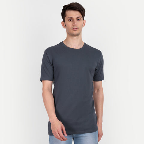 Iron Grey Solid Round Neck T-shirt