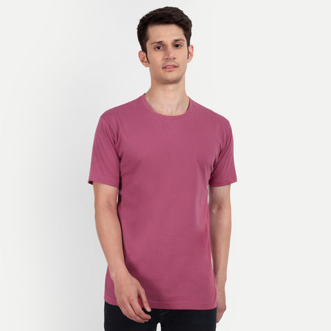 Men Punch Pink Solid Round Neck T-shirt