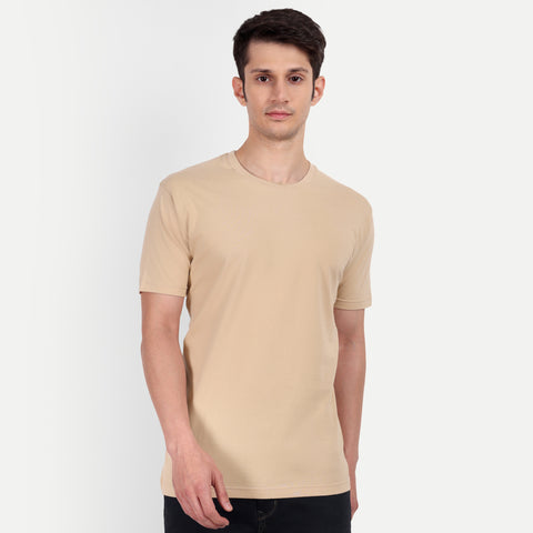 Men Beige Plain T-shirt