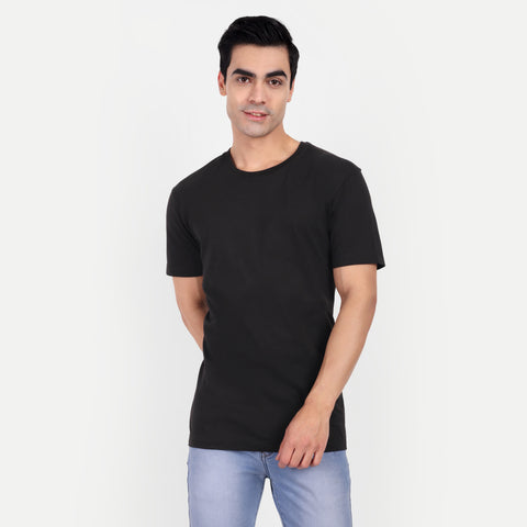 Men Black Plain T-shirt