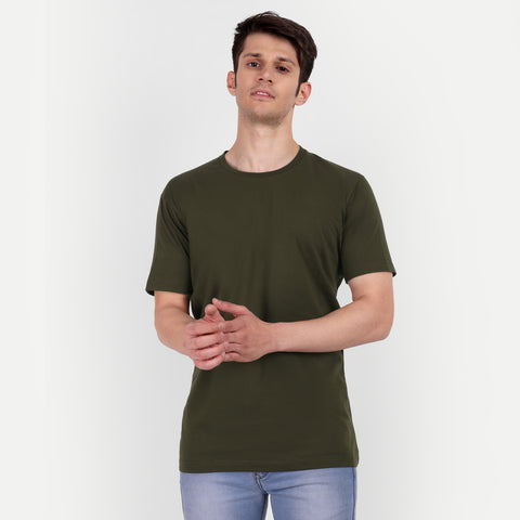 Men Olive Green Plain T-shirt