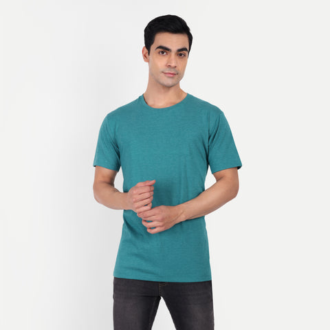 Men Teal Blue Plain T-shirt