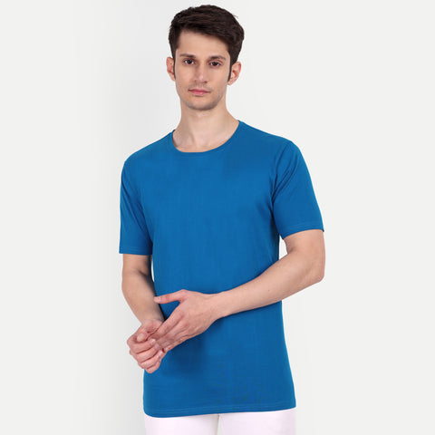 Men Yale Blue Plain T-shirt