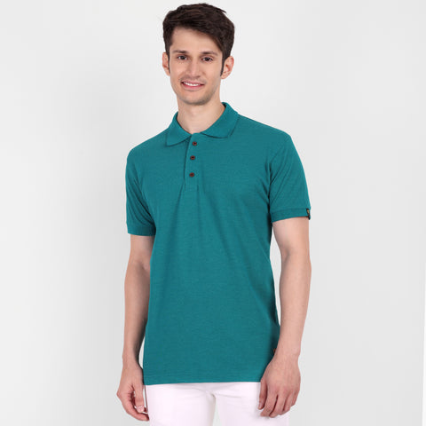 Men's Teal Blue Polo Collar T-shirt