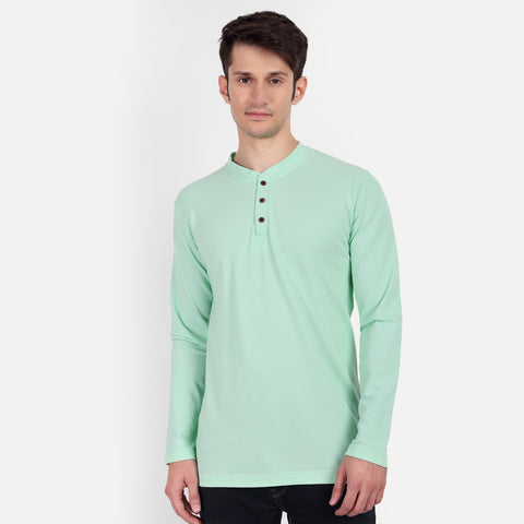 Men's Mint Green Henley Collar T-shirt.