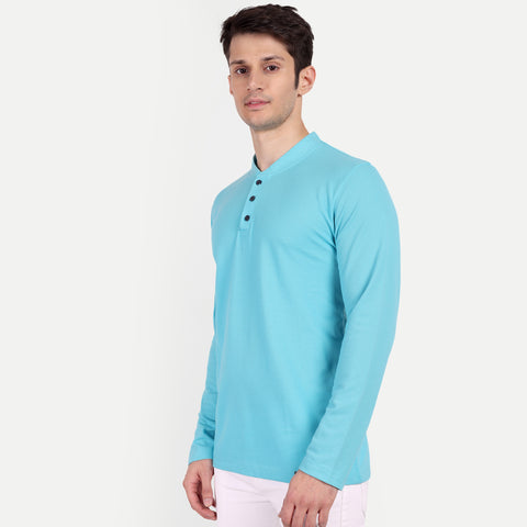 Men’s Sky Blue Henley Collar T-shirt.