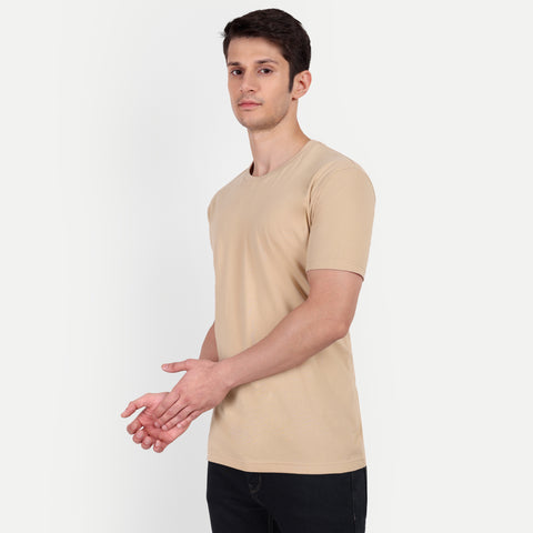 Men Beige Plain T-shirt