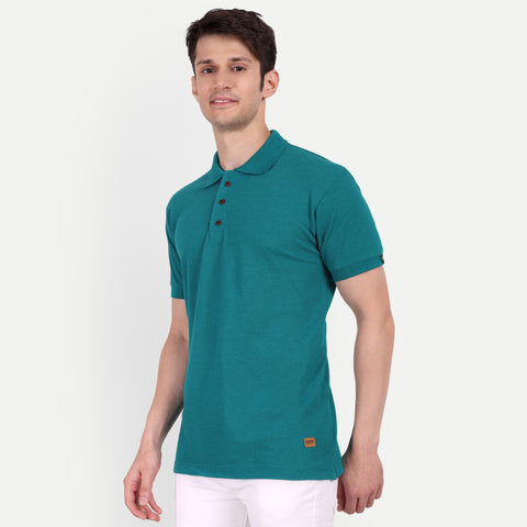 Men's Teal Blue Polo Collar T-shirt