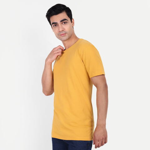 Men Mustard Plain T-shirt