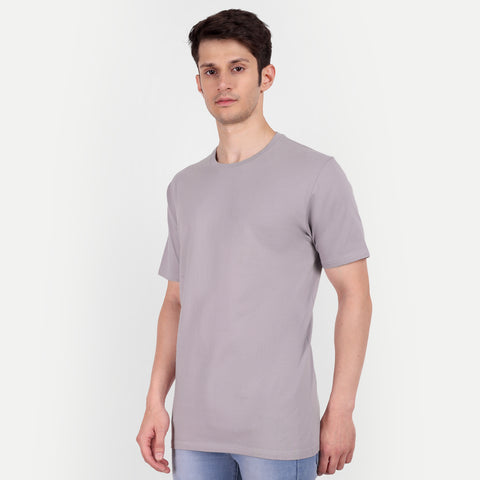 Men Cloudy Grey Solid Round Neck T-shirt