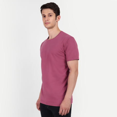 Men Punch Pink Solid Round Neck T-shirt