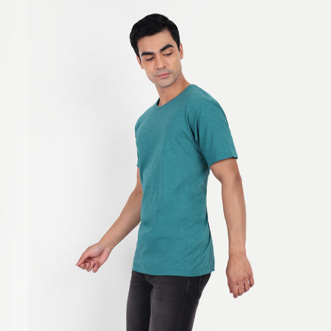 Men Teal Blue Plain T-shirt