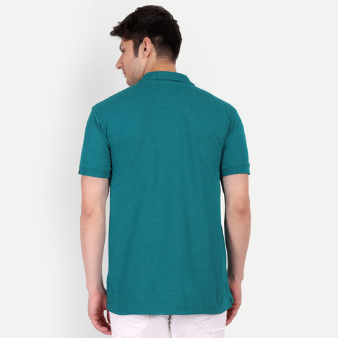 Men's Teal Blue Polo Collar T-shirt