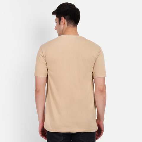 Men Beige Plain T-shirt