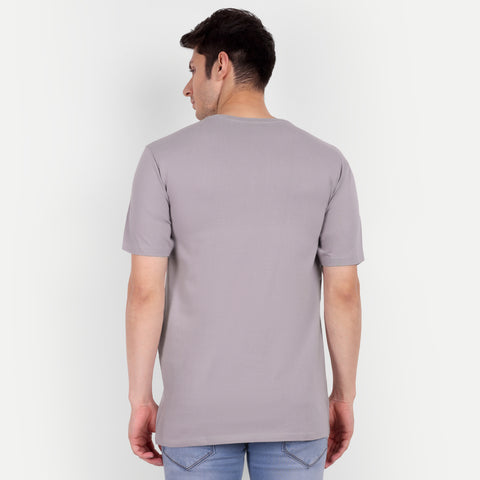 Men Cloudy Grey Solid Round Neck T-shirt