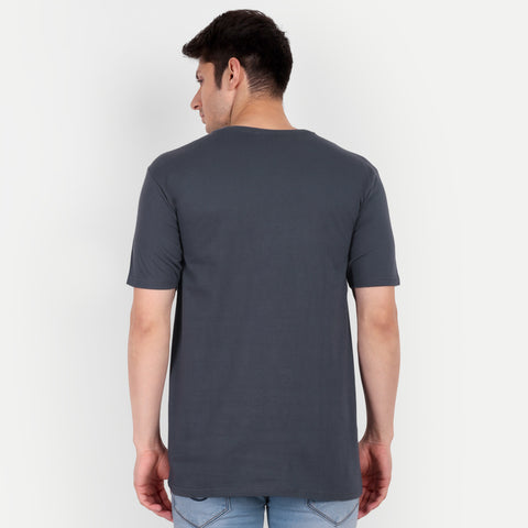 Iron Grey Solid Round Neck T-shirt