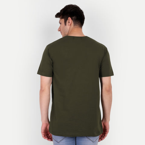 Men Olive Green Plain T-shirt