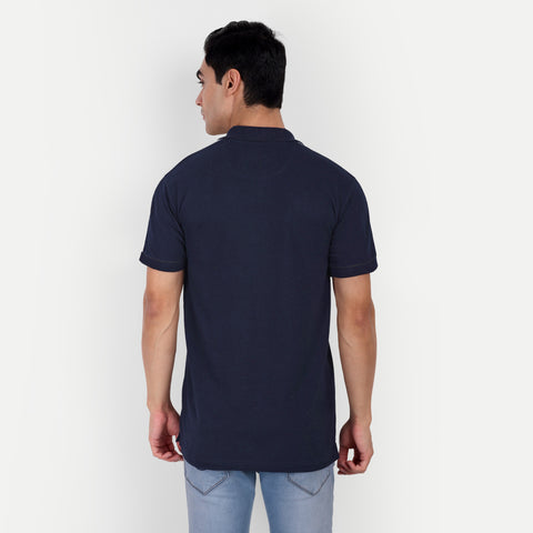 Men Navy Yellow & White Color Blocked Polo Collar T-Shirt