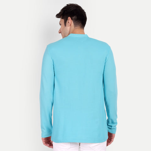 Men’s Sky Blue Henley Collar T-shirt.