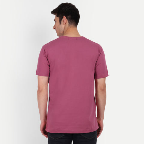 Men Punch Pink Solid Round Neck T-shirt