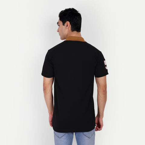 Men Brown White Black Color Blocked Polo Collar t-shirt