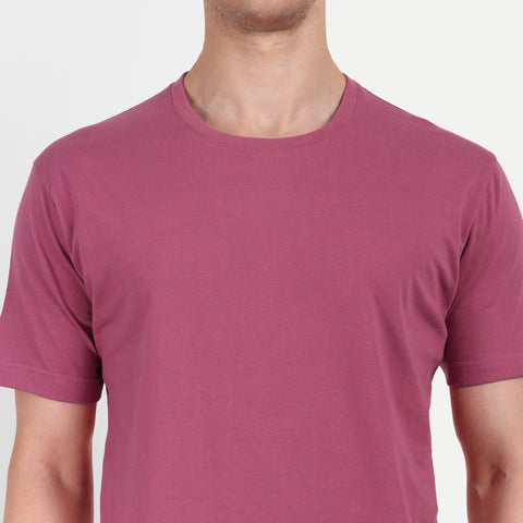 Men Punch Pink Solid Round Neck T-shirt