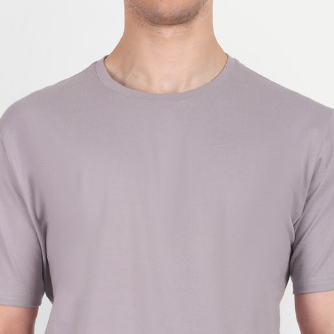 Men Cloudy Grey Solid Round Neck T-shirt