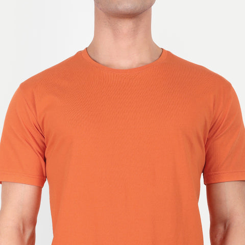 Pumpkin Orange Solid Round Neck T-shirt