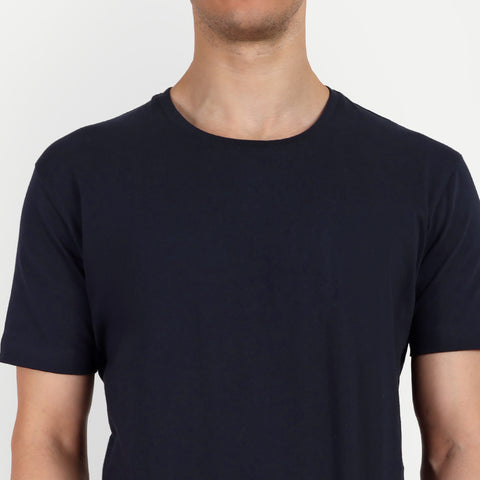 Men Navy Blue Solid Round Neck T-shirt