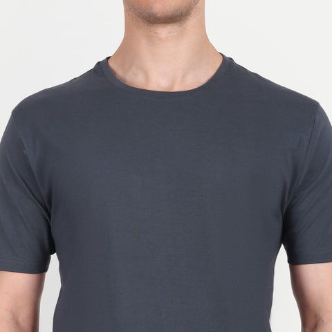 Iron Grey Solid Round Neck T-shirt