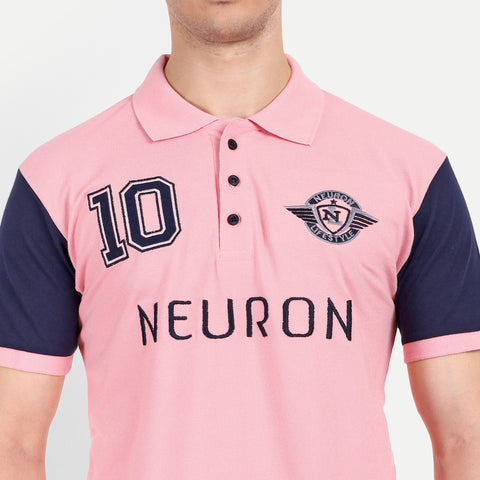 Men Pink & Navy Blue Color Blocked Polo Collar T-Shirt