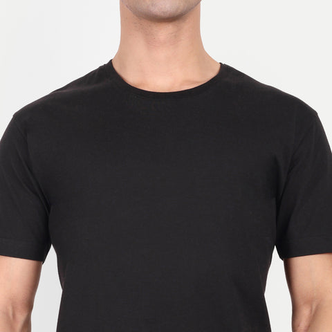 Men Black Plain T-shirt