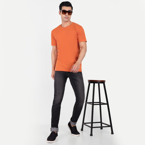 Pumpkin Orange Solid Round Neck T-shirt
