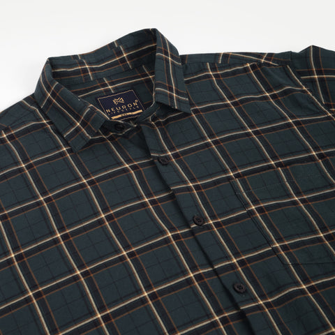 Men Bottle Green Checked Casual Shirt